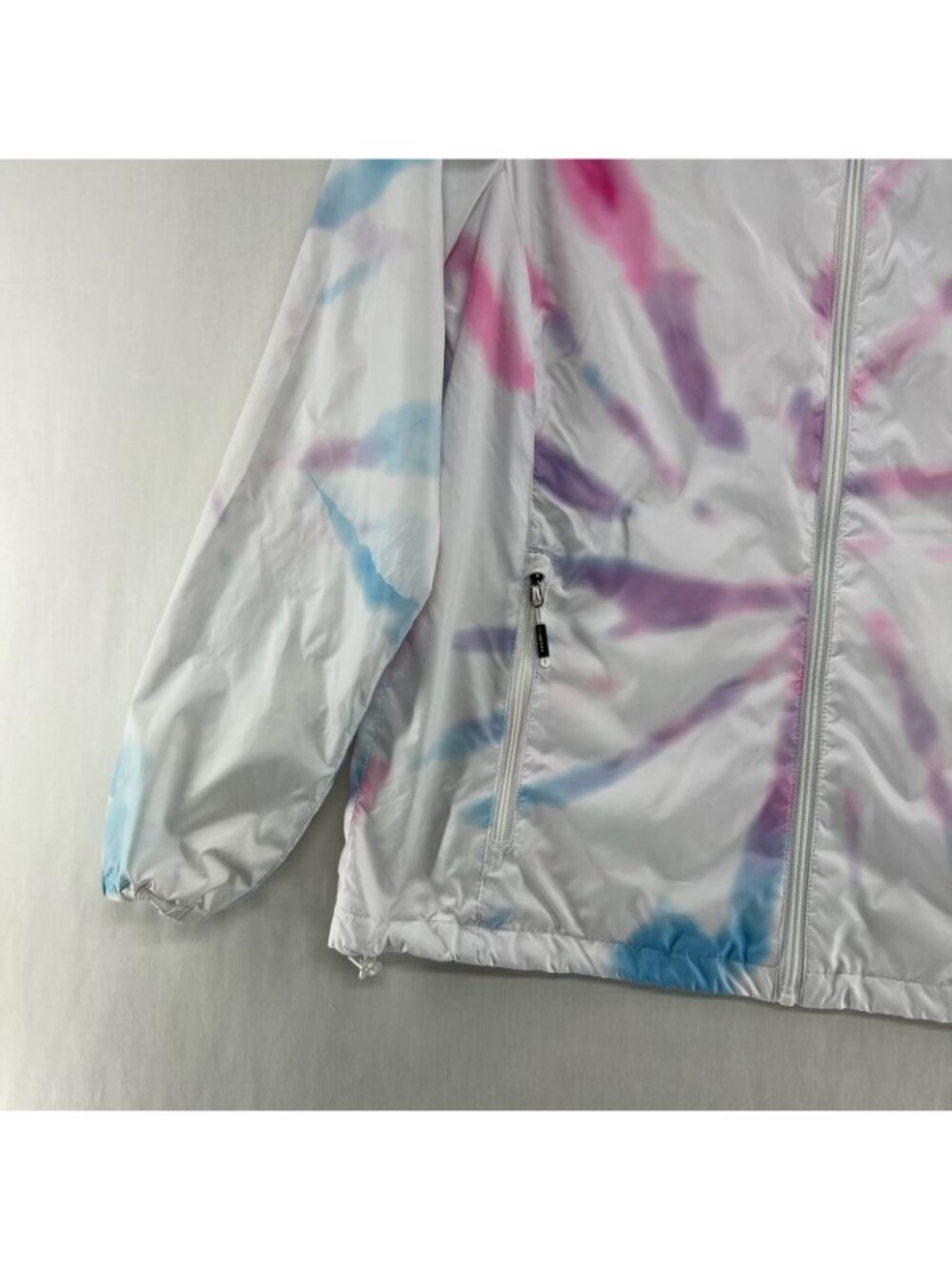 New Balance Tie Dye Windbreaker Jacket Womens M Zip Up Hooded Pocket Lined White - Picture 6 of 10